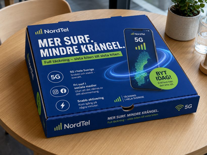 NordTel mobilkampanj på en pizzakartong